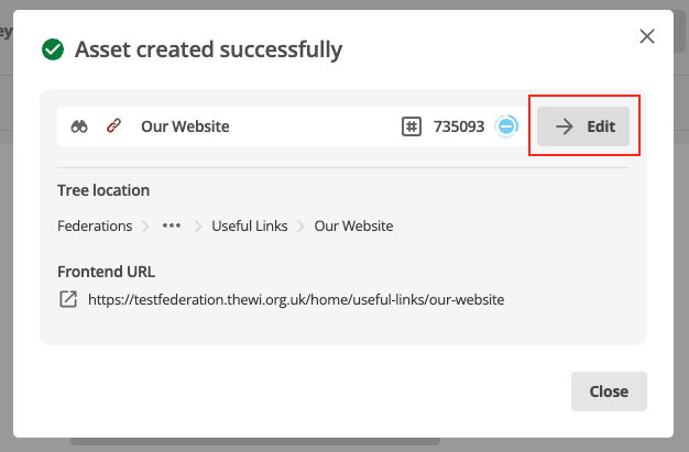 asset created successfully