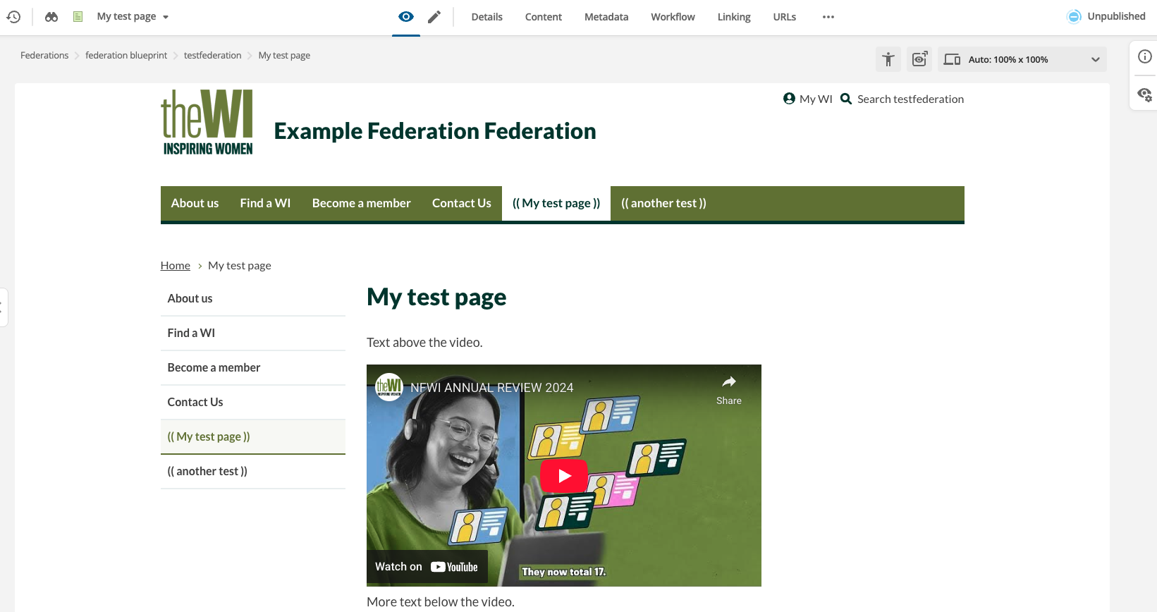 embedded youtube video on page