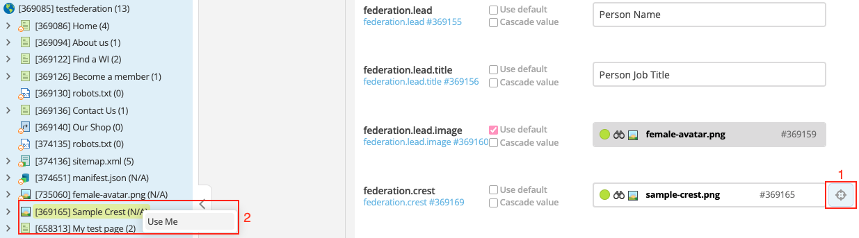 select new crest from asset tree